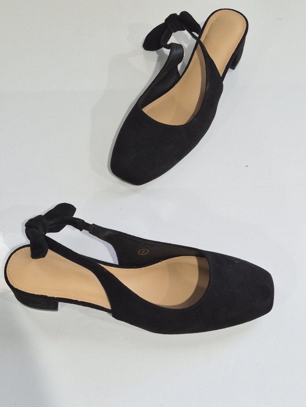 COUTGO Women's Black Suede Slingback Kitten Heel Pumps Size 7